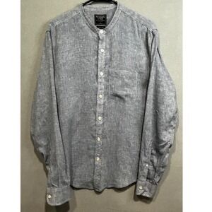 Abercrombie Fitch Mens Linen Long Sleeve Shirt Size Large Blue Button Down
